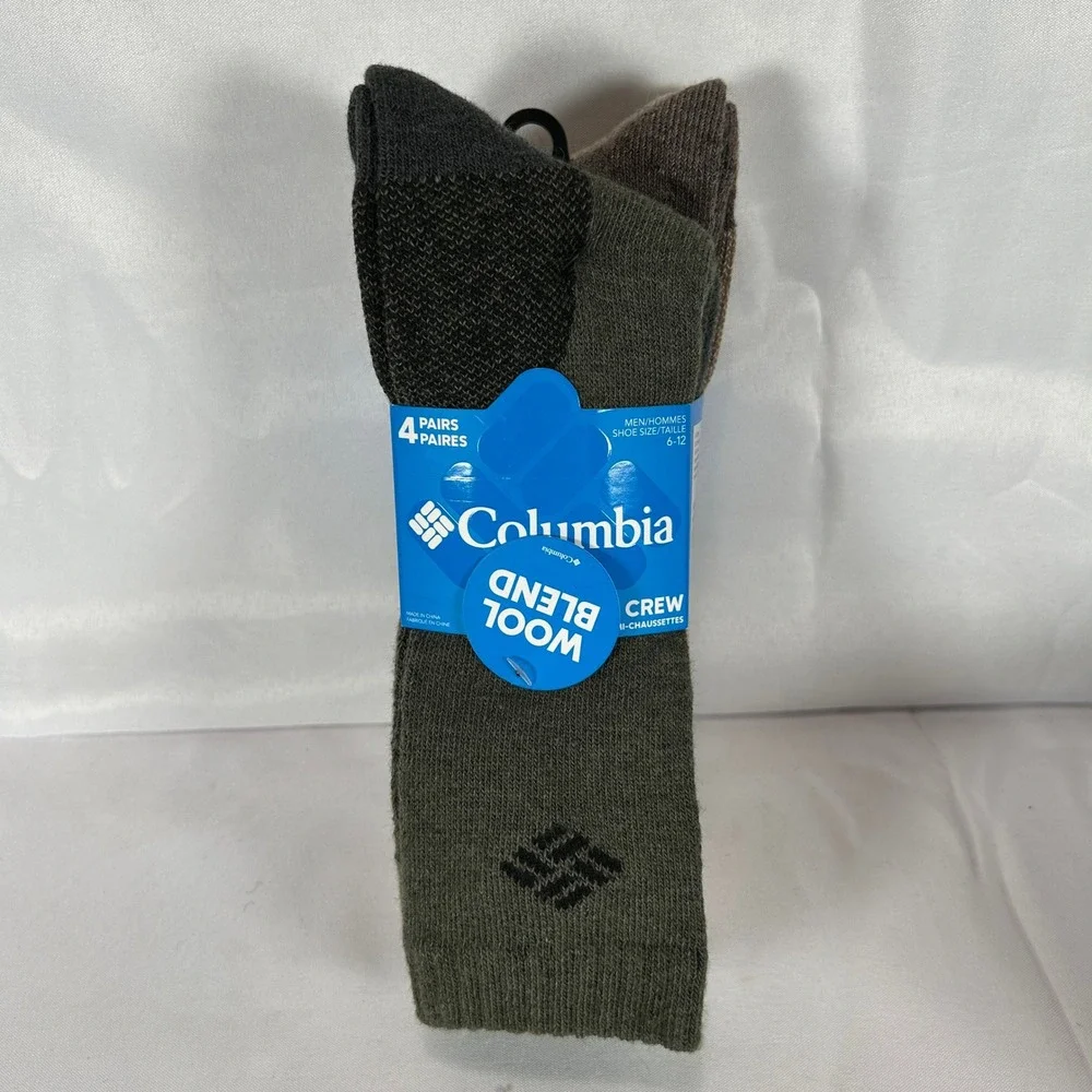 Columbia Mens Wool Blend Crew Sock 4 Pairs Earth Tone Shoe Size 6-12 RCS847MMEAS